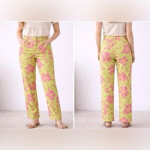 EUC - Trina Turk Yellow and Pink Low Rise Cropped Ankle Floral Pants Size 2